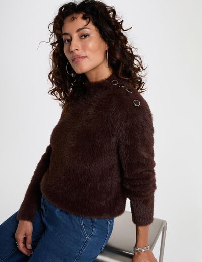 Jersey corto ajustado marr&oacute;n oscuro mujer