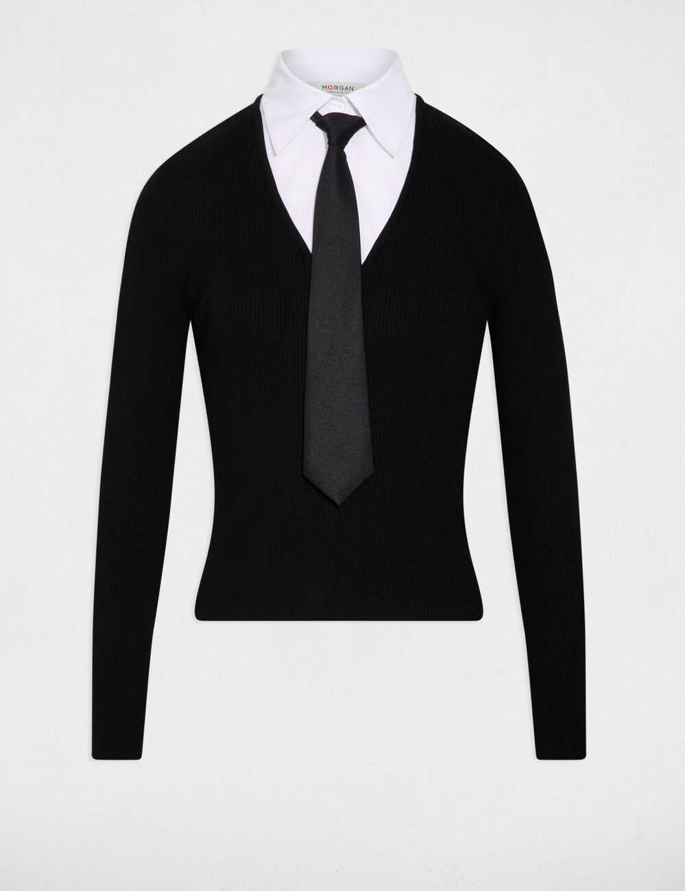 Jersey 2 en 1 con cuello vuelto negro mujer