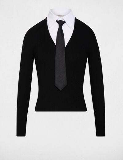 Jersey 2 en 1 con cuello vuelto negro mujer