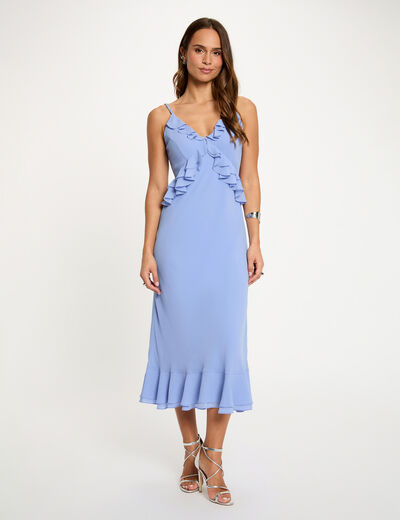 Vestido midi con cuello en V azul mujer