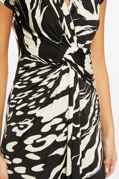 Vestido largo recto estampado abstracto negro mujer