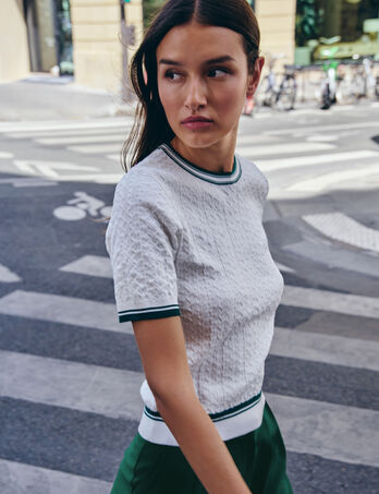 Jersey fino de manga corta verde mujer