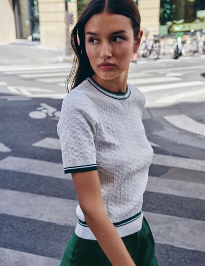 Jersey fino de manga corta verde mujer