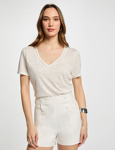 Short recto con pinzas blanco mujer