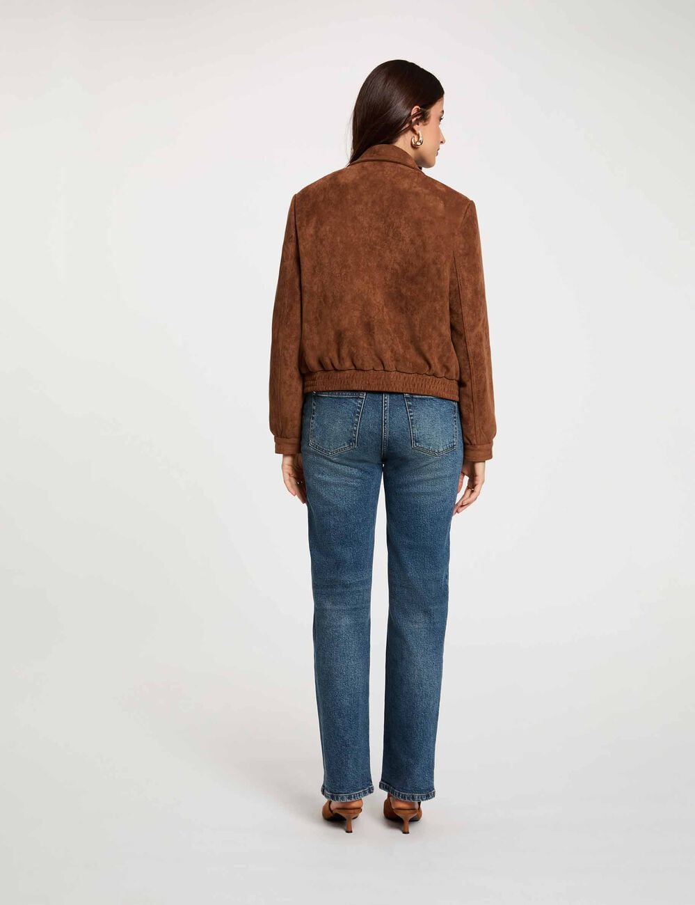 Chaqueta de antelina marr&oacute;n co&ntilde;ac mujer