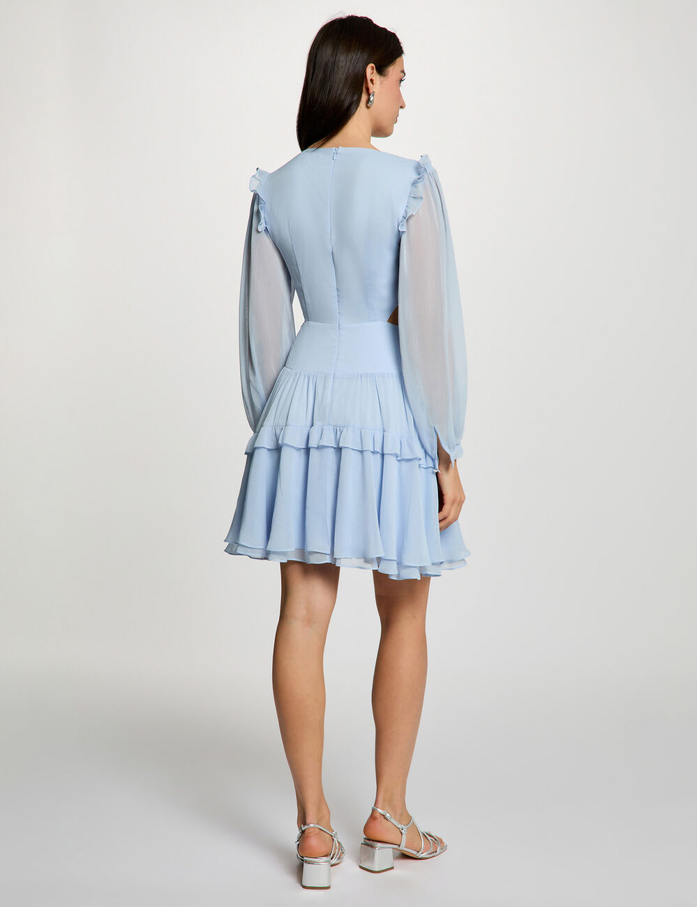 Vestido corto ajustado con escote v azul cielo mujer