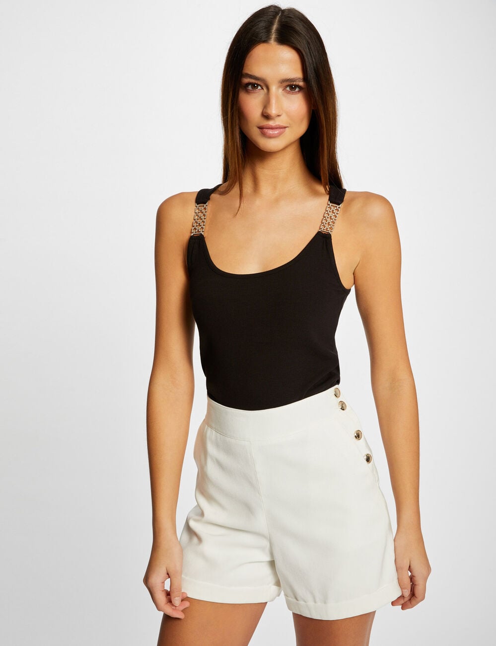 Top tirantes con adornos negro mujer