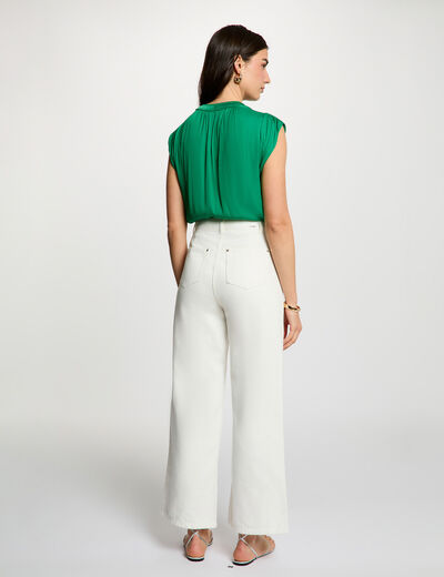 Blusa manga corta satinada verde pradera mujer