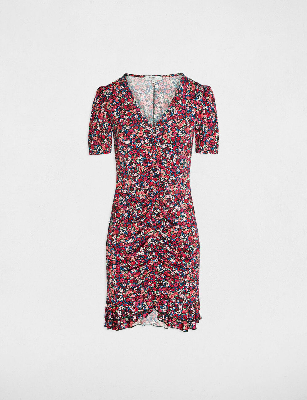 Vestido corto con mangas abullonadas multicolor mujer
