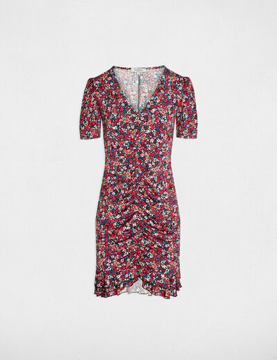Vestido corto con mangas abullonadas multicolor mujer