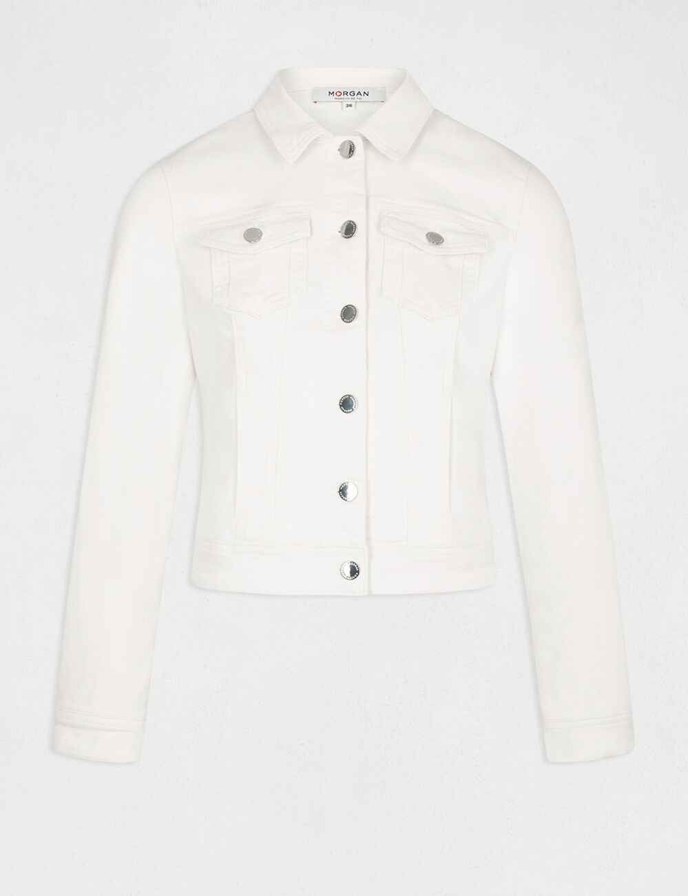 Chaqueta vaquera recta abotonada marfil mujer