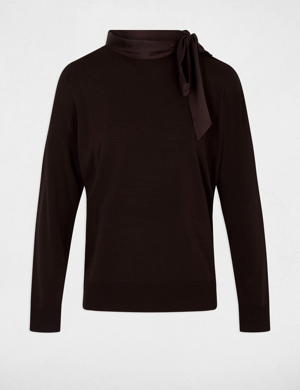 Jersey cuello redondo mangas largas marr&oacute;n oscuro mujer