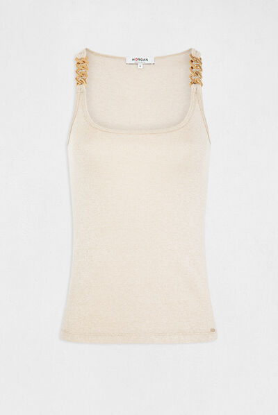 Top tirantes anchos con cadenas marfil mujer