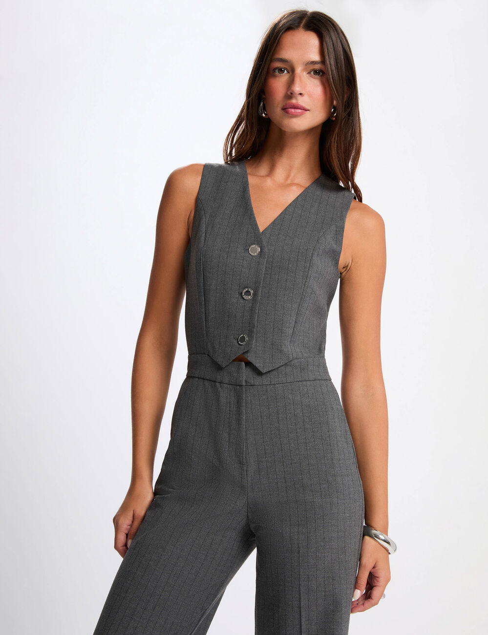 Mono fluido sin mangas gris moyen mujer