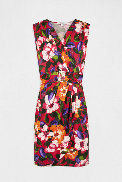 Vestido ajustado drapeado estampado multicolor mujer