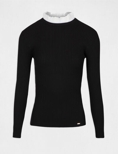 Jersey manga larga cuello plisado negro mujer
