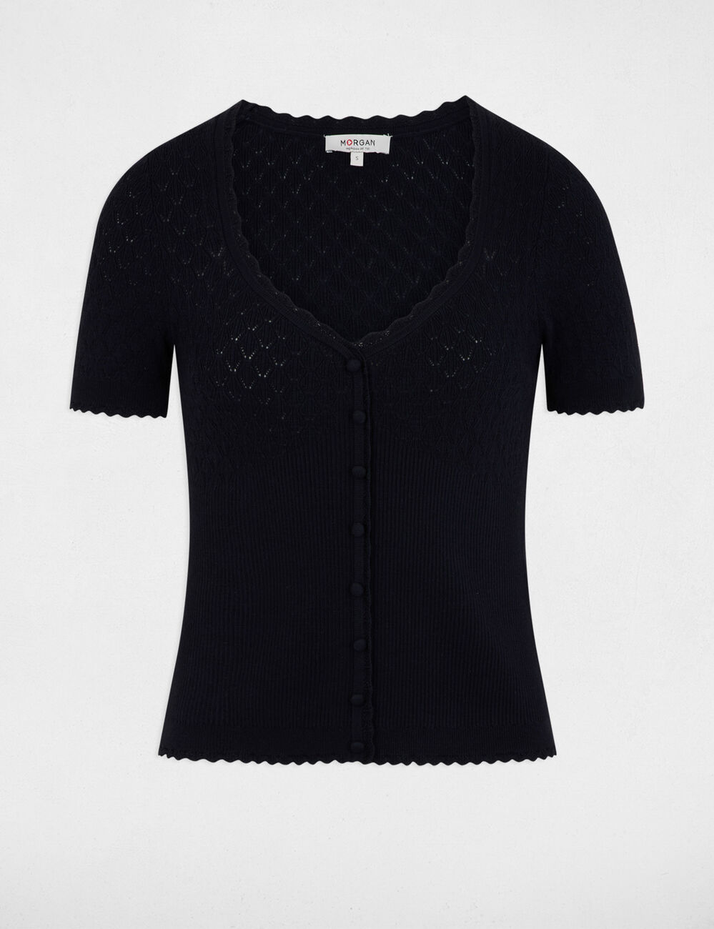Jersey ajustado con cuello en V azul marino mujer