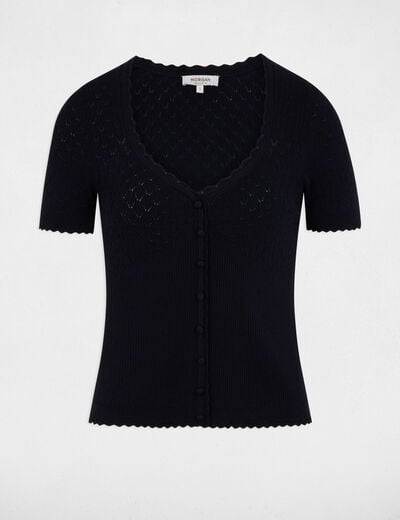 Jersey ajustado con cuello en V azul marino mujer