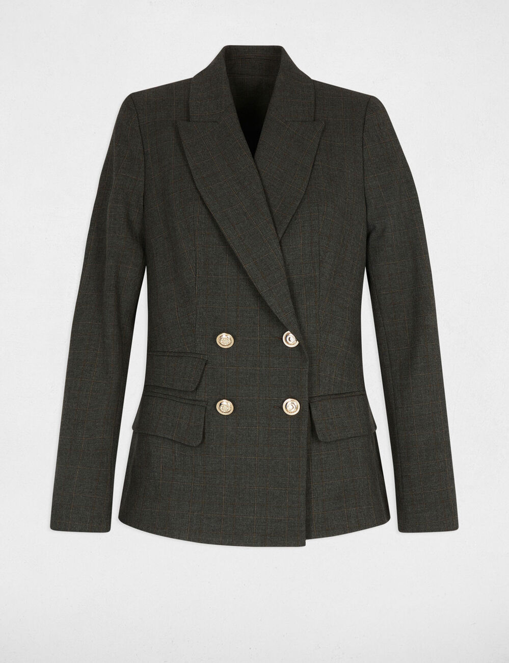 Blazer recto de cuadros gris moyen mujer