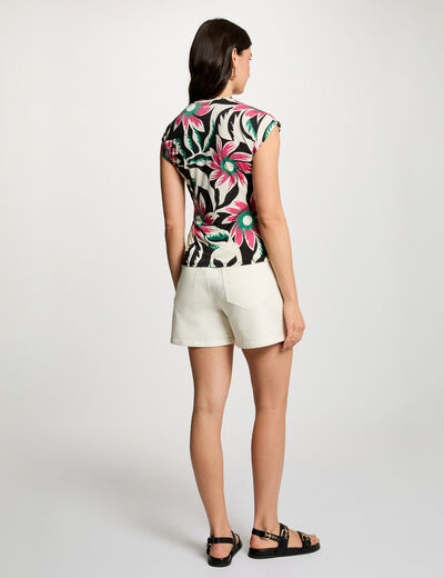 Camiseta ajustada cuello v multicolor mujer