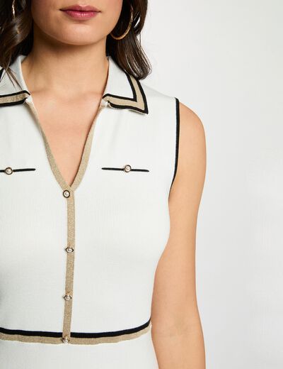 Vestido de punto con cuello vuelto blanco mujer