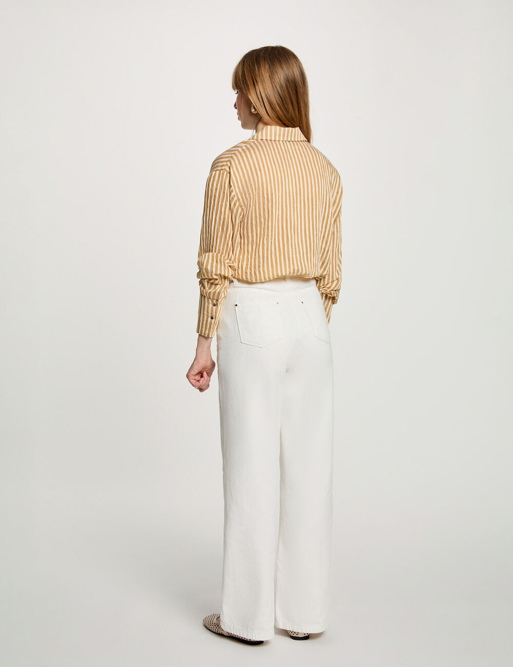 Camisa de rayas con cuello vuelto multicolor mujer