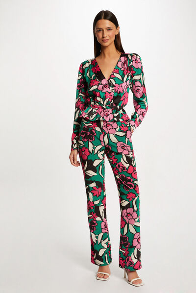 Pantalón recto estampado floral multicolor mujer