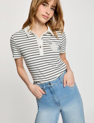 Top de rayas con cuello polo blanco mujer