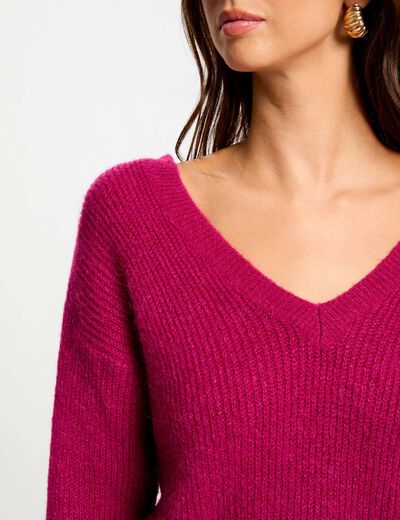 Jersey escote en V rosa oscuro mujer