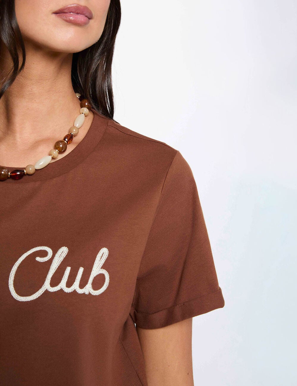 Camiseta cuello redondo manga corta marr&oacute;n co&ntilde;ac mujer