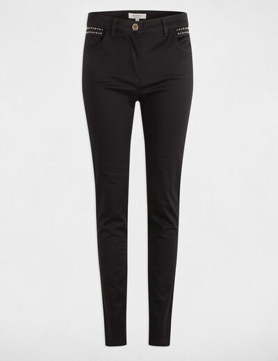 Pantalón slim efecto mojado negro mujer