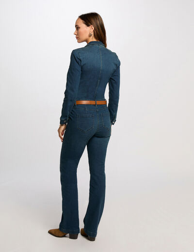 Mono largo pernera ancha denim crudo mujer