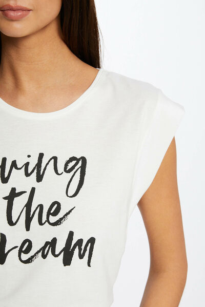 Camiseta de manga corta con mensaje crudo mujer
