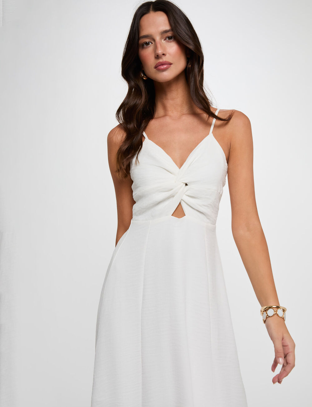 Vestido largo con cuello en V blanco mujer
