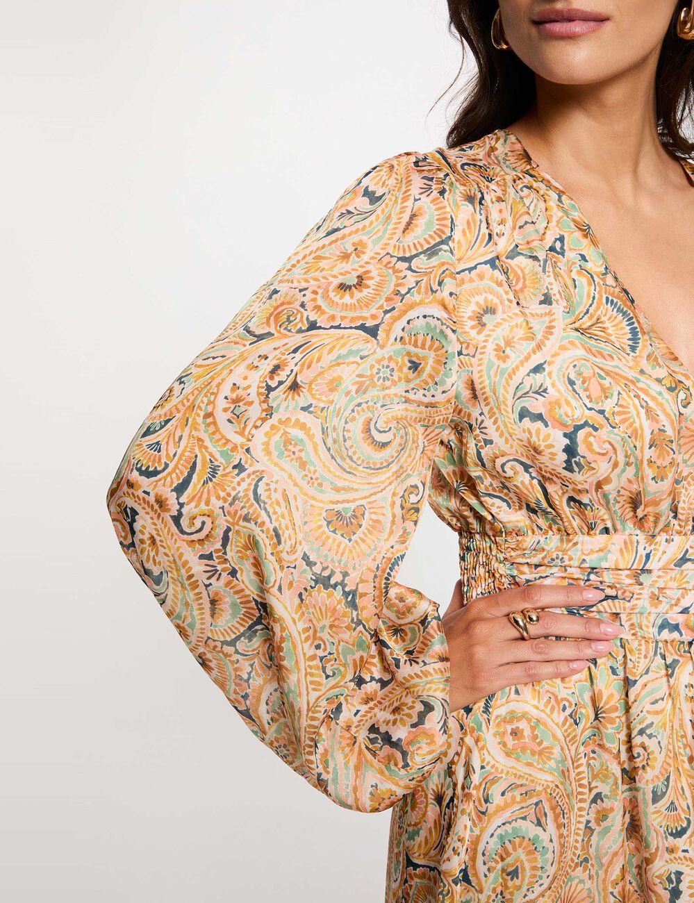 Vestido largo con mangas abullonadas multicolor mujer