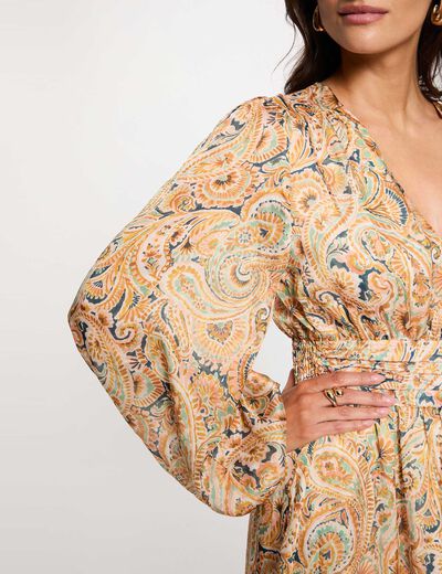 Vestido largo con mangas abullonadas multicolor mujer