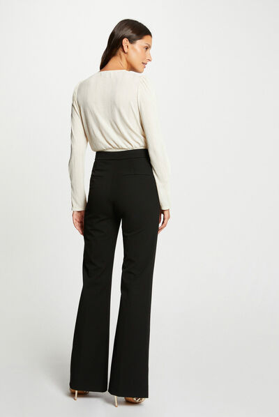 Blusa manga larga con escote cruzado crudo mujer