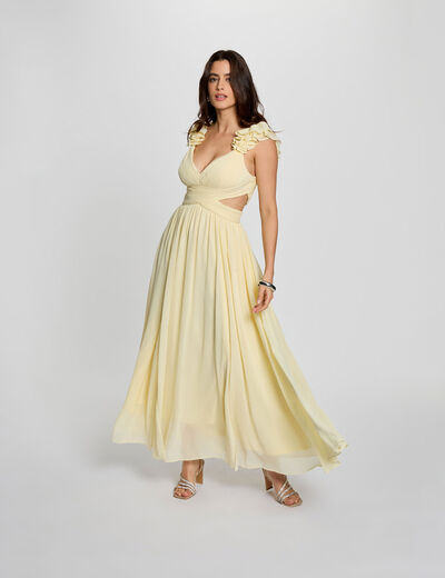 Vestido largo recto holgado amarillo pastel mujer