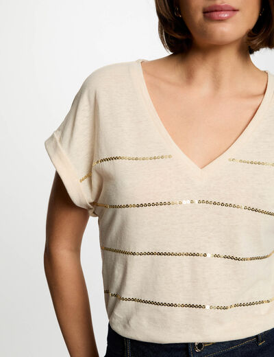 Camiseta manga corta creme mujer