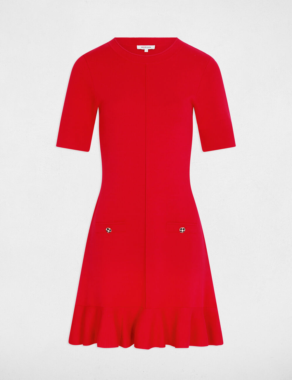 Vestido de punto corto ajustado rojo mujer