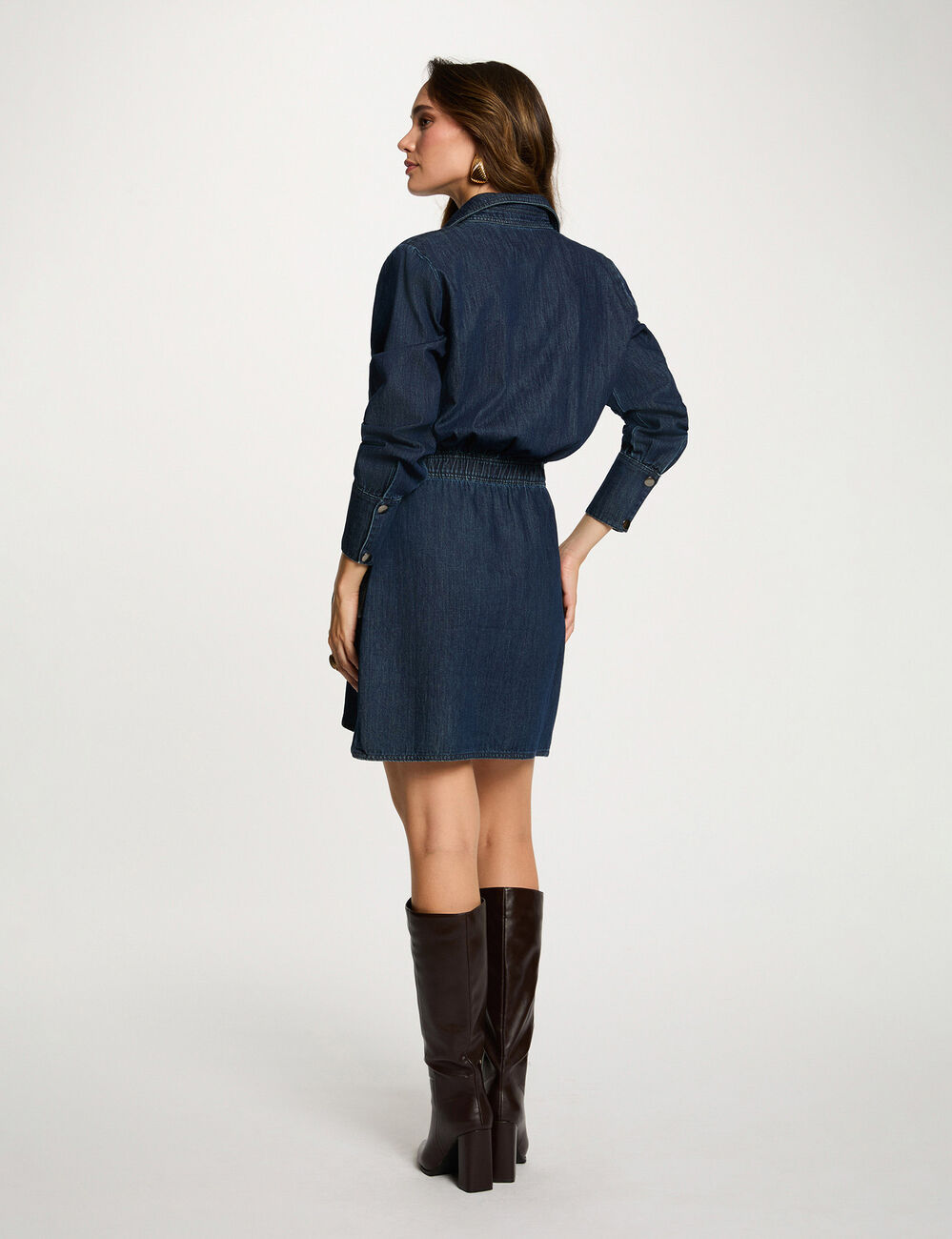 Vestido corto cruzado denim crudo mujer