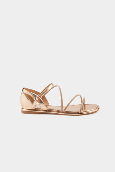 Sandalias planas con detalles strass rosa pastel mujer