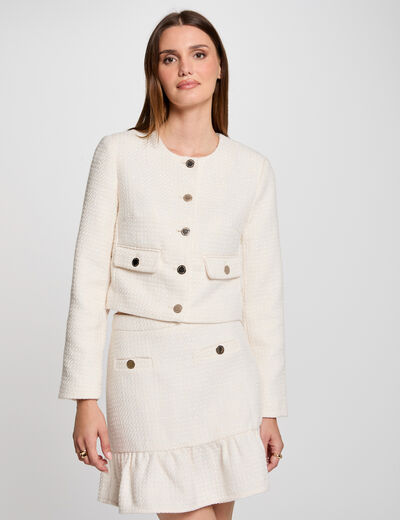 Chaqueta tweed entallada marfil mujer