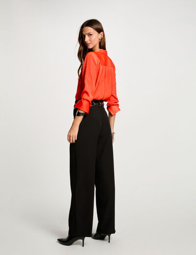 Camisa manga larga satinada naranja oscuro mujer