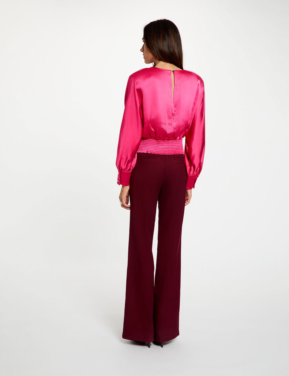 Blusa satinada de manga larga mujer