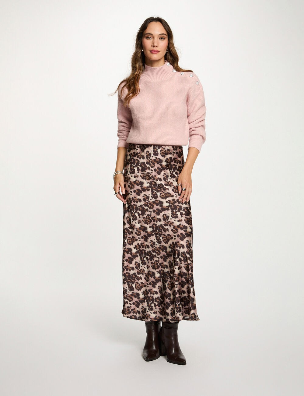 Falda larga fluida multicolor mujer