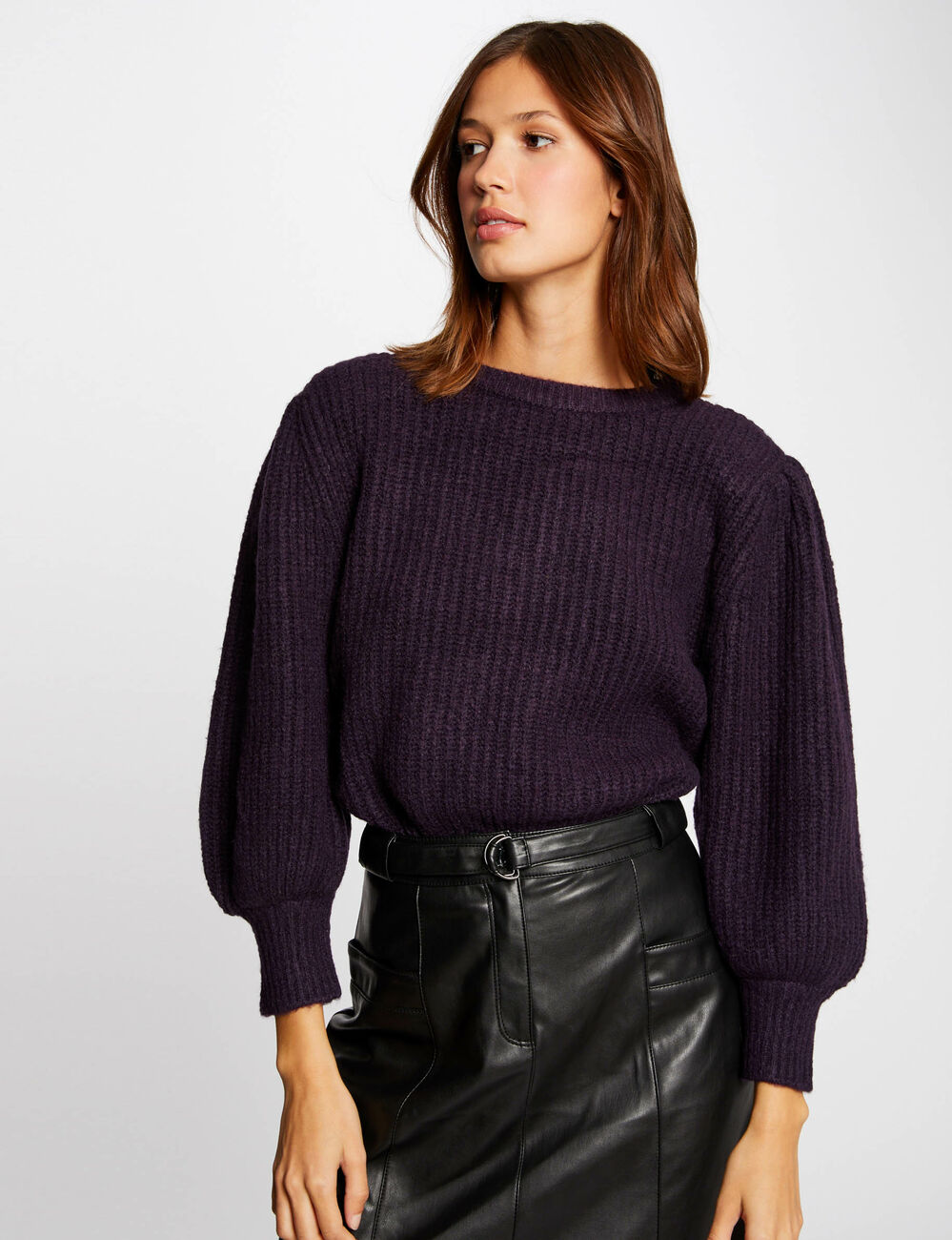 Jersey manga larga abullonada morado oscuro mujer