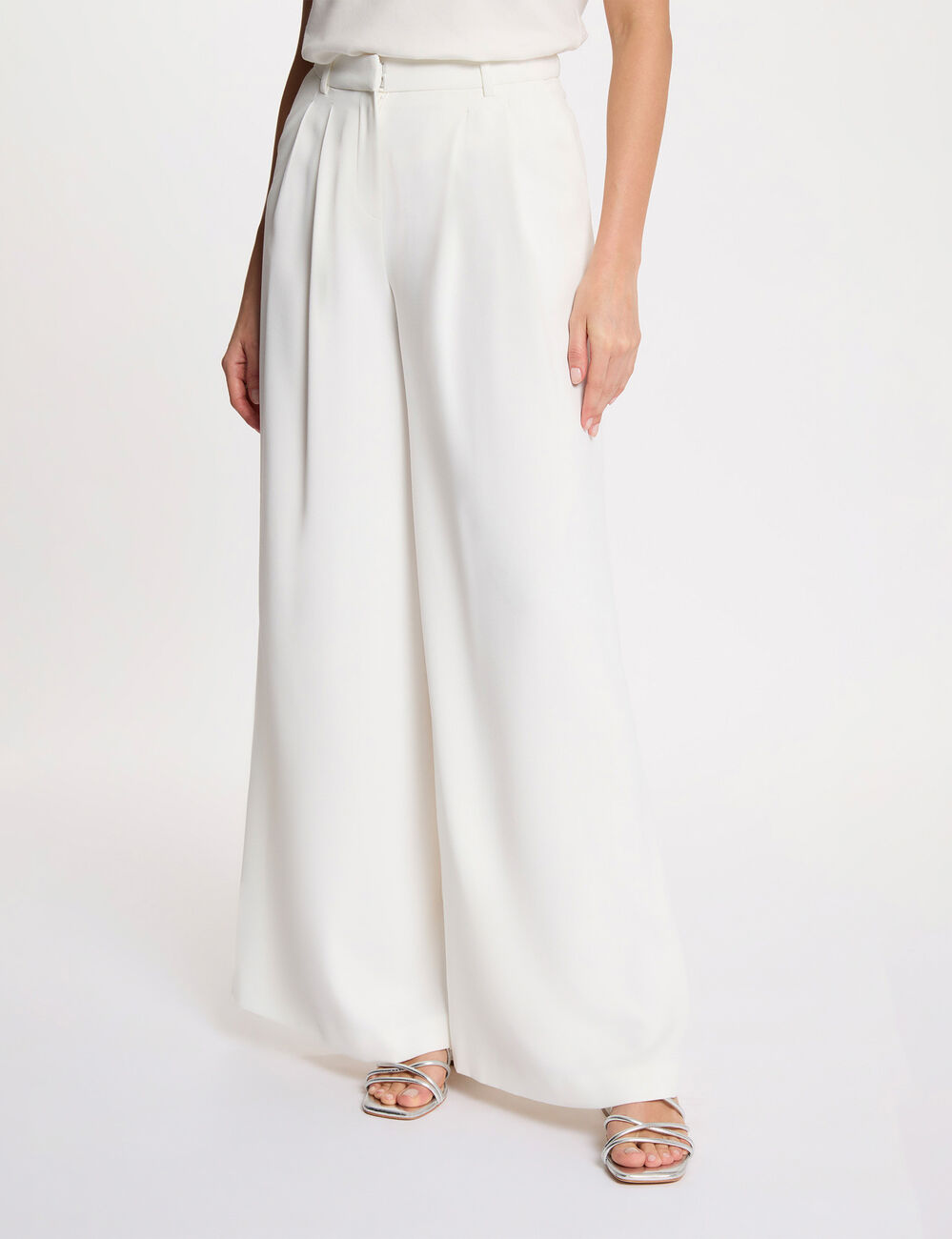 Pantal&oacute;n ancho fluido blanco mujer