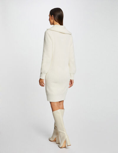 Vestido de punto cuello con cremallera marfil mujer