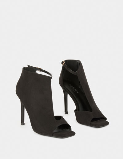 Sandalias medias descubiertas de tacón negro mujer